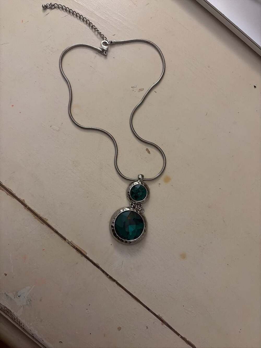 Paparazzi Green Rhinestone Double Pendant Snake Chain Necklace